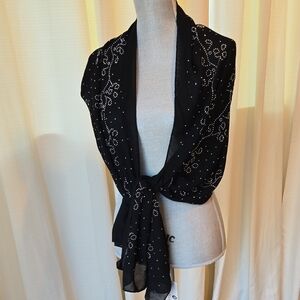Jessica McClintock Shear Sparkly Black Wrap / Scarf with Embellishments